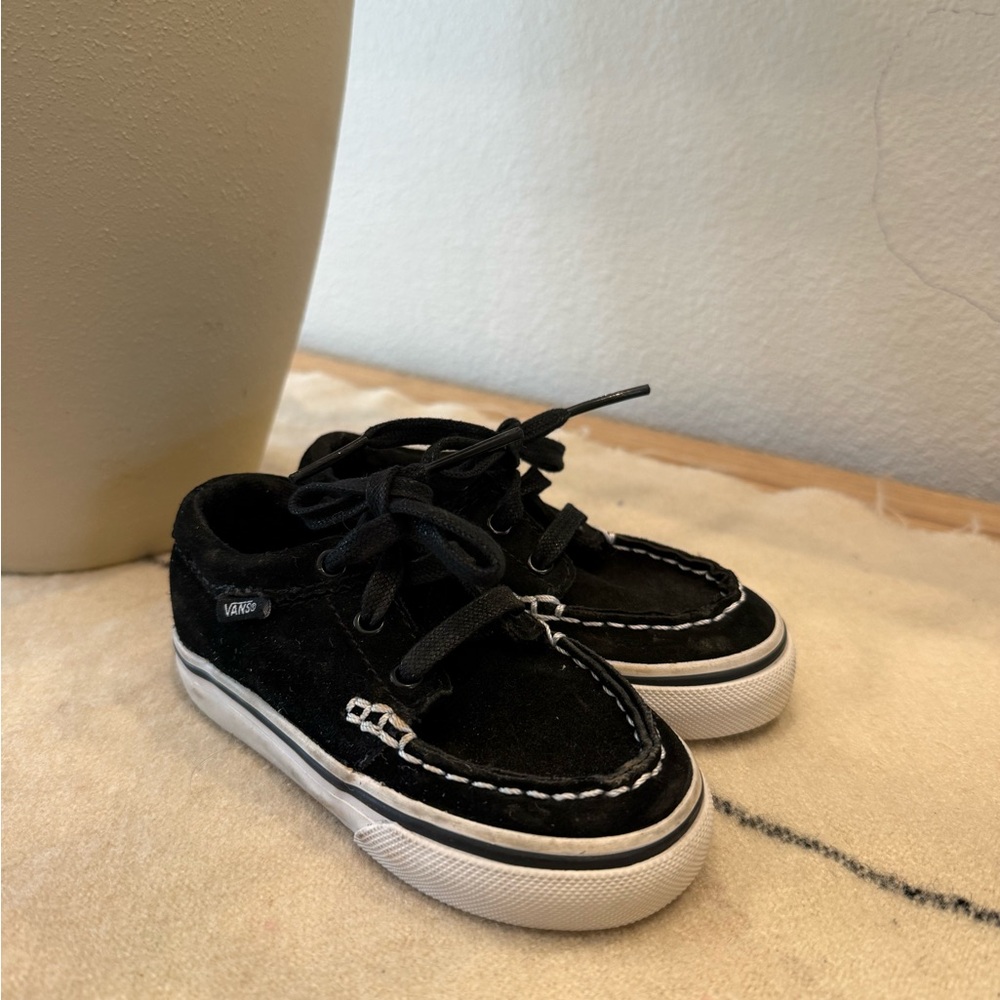 Vans Kids Black Suede Lace-Up Sneakers with White Stitching